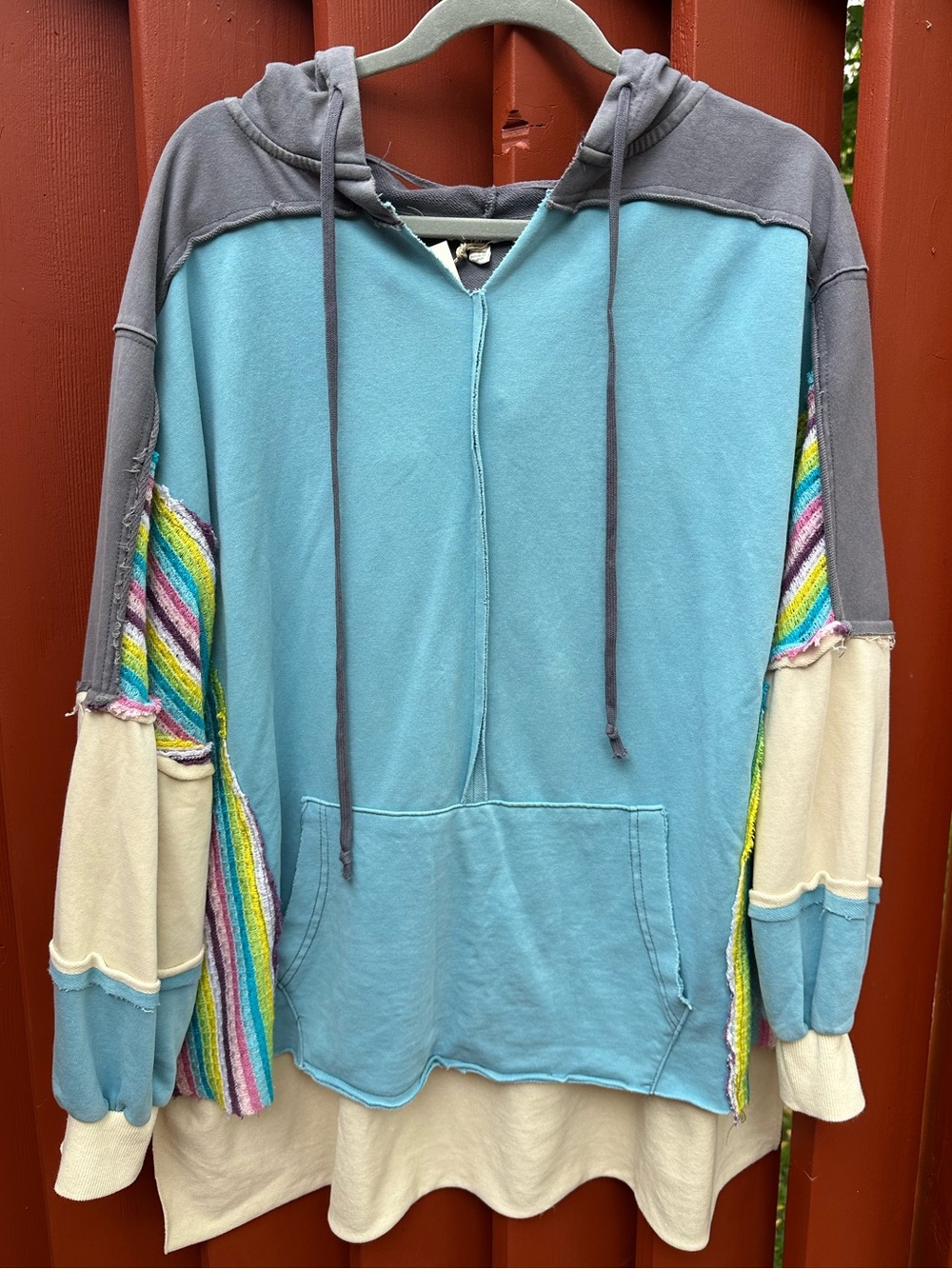 NWT Blue Velvet Casual Multi-Color Light Blue Hoodie Top - Oversized Small